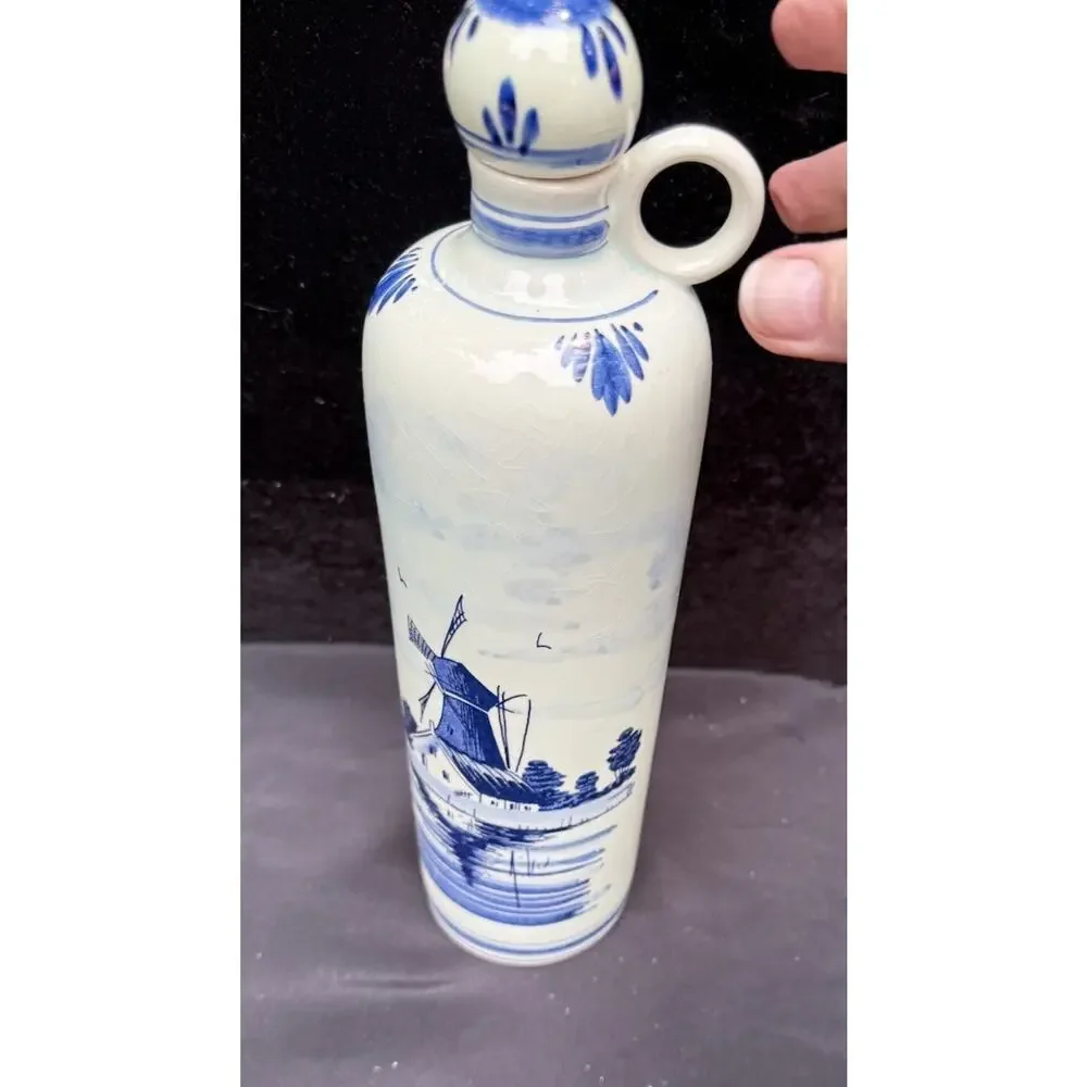 Blue Delft Holland BOLS Dutch Apricot Empty Brandy Liquor Decanter Bottle